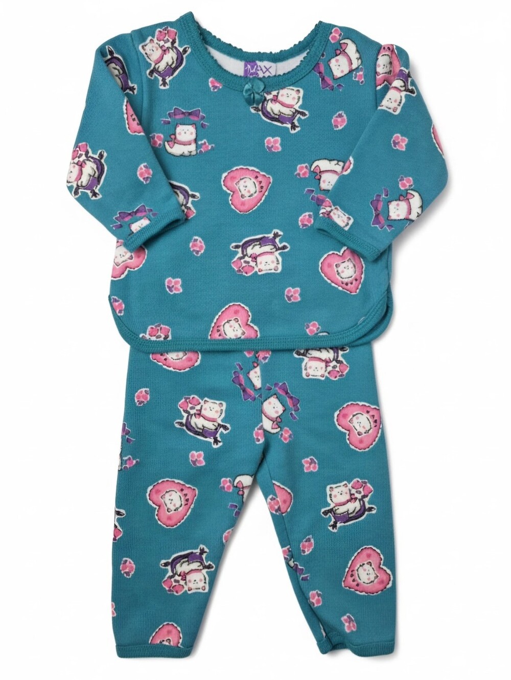Vintage 1997 Max Active Kitty Print Fleece Set 12M Made in USA